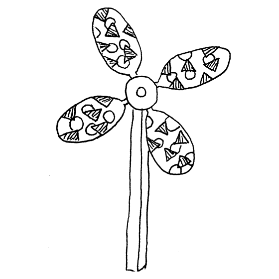 Houten windmolen gemaakt door een kind